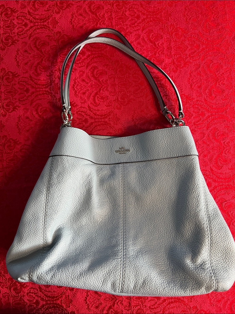 Coach Light Blue Pebbled Leather Satchel Handbag Top Handle Purse Women's